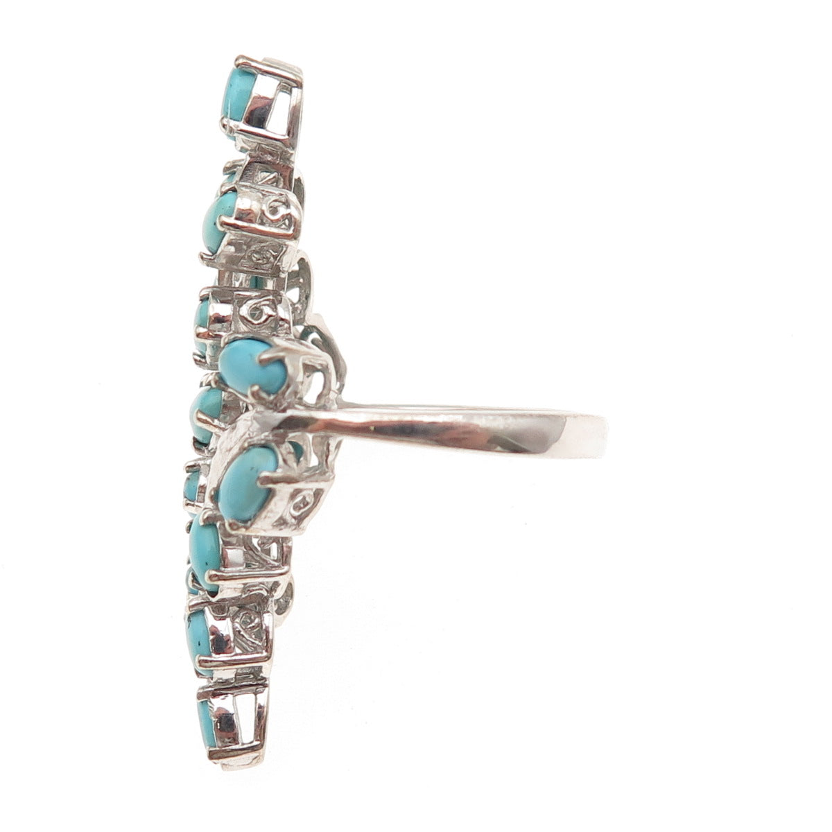 Chuck Clemency 925 Sterling Silver Real Turquoise Floral Bypass Ring Size 8