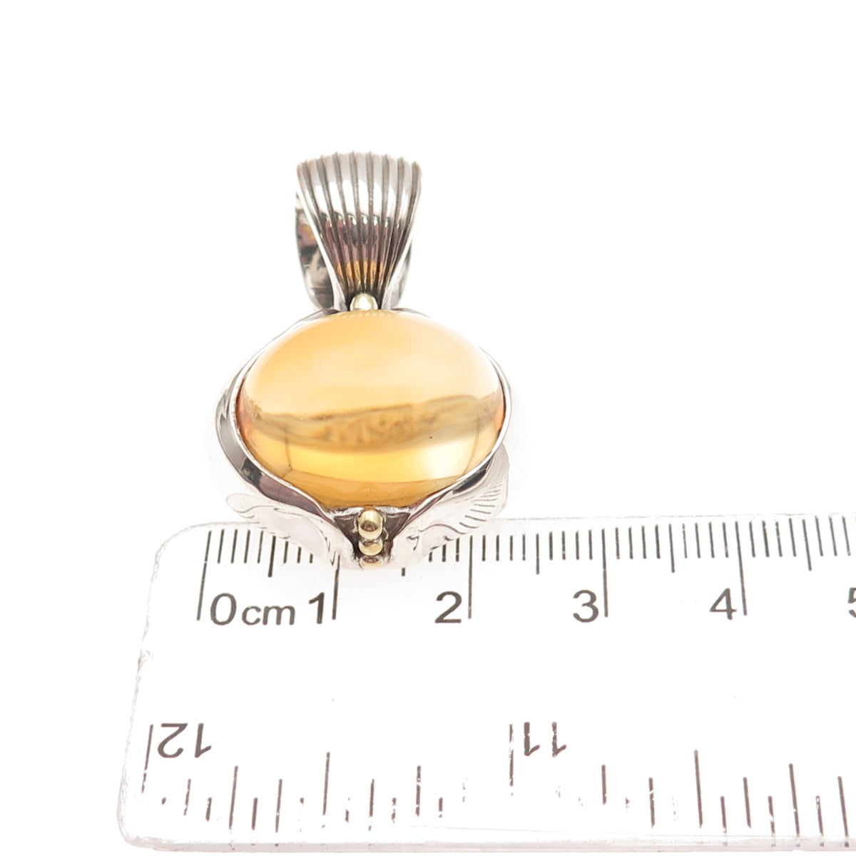 LAGOS Caviar 925 Sterling Silver 18K Gold Vintage Real Citrine Modernist Pendant