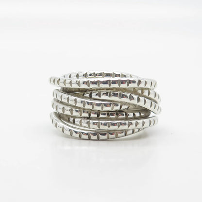 925 Sterling Silver Vintage Striped Wide Band Ring Size 9