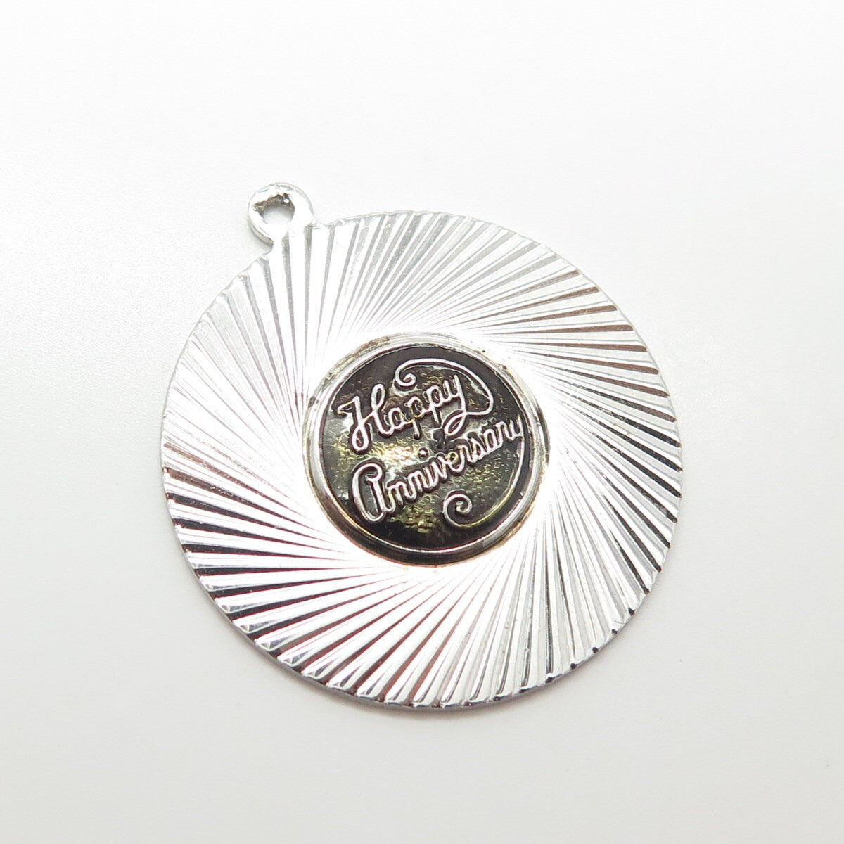 925 Sterling Silver Vintage "Happy Anniversary" Ribbed Pendant