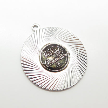 925 Sterling Silver Vintage "Happy Anniversary" Ribbed Pendant
