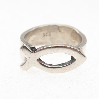 925 Sterling Silver Vintage Ichthys Religious Oxidized Ring Size 6