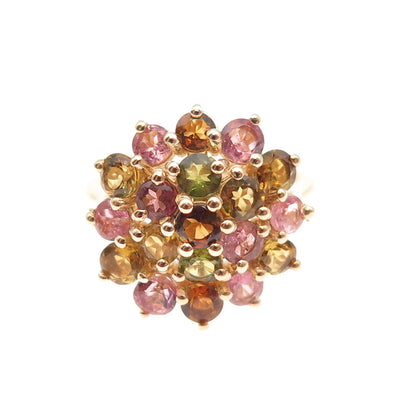 D'Joy 925 Sterling Silver Gold Plated Real Multi-Color Tourmaline Ring Size 5