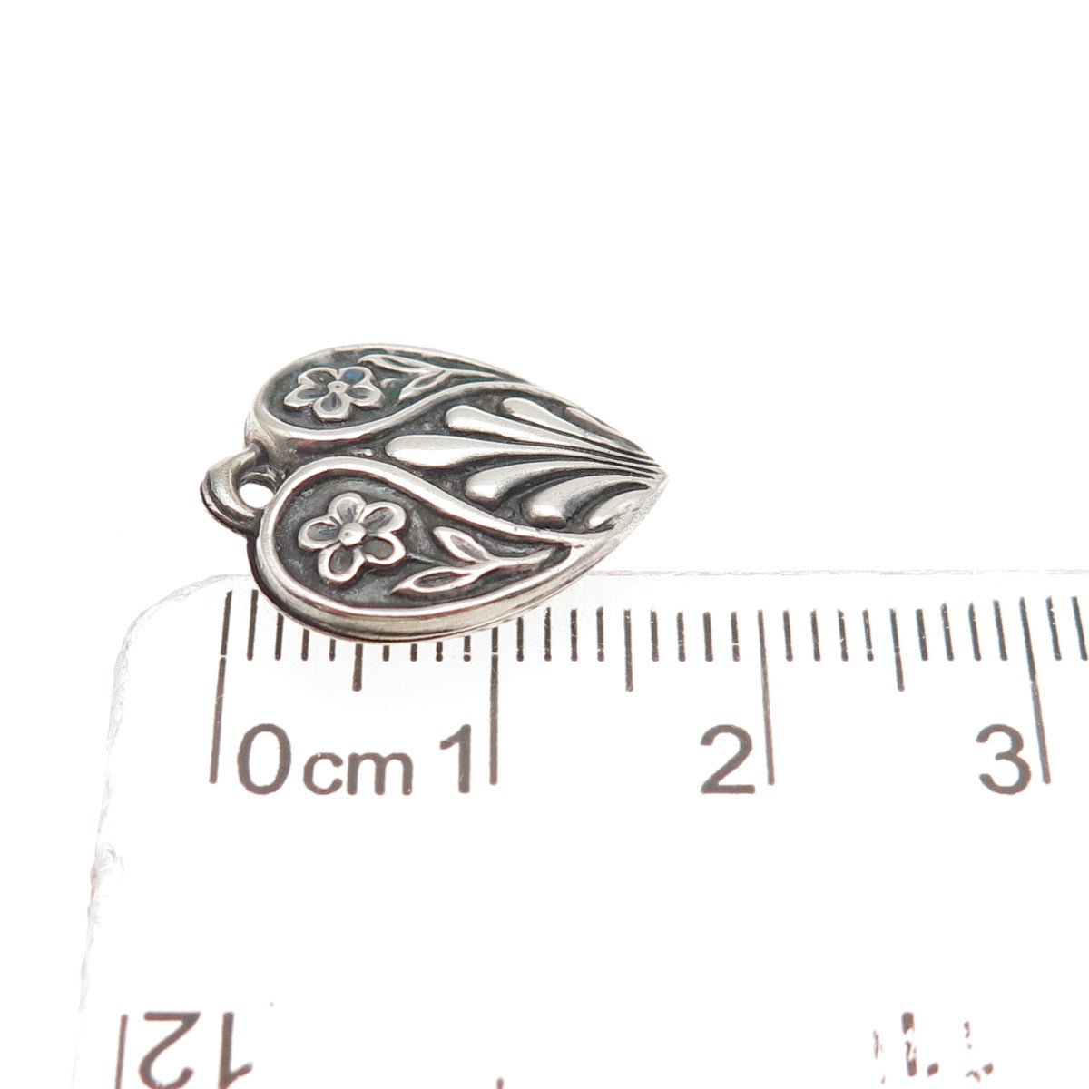 925 Sterling Antique Art Deco Engraved Floral Heart Chatelaine Mini Pendant