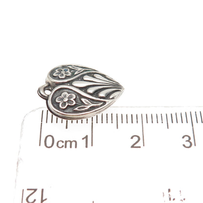 925 Sterling Antique Art Deco Engraved Floral Heart Chatelaine Mini Pendant