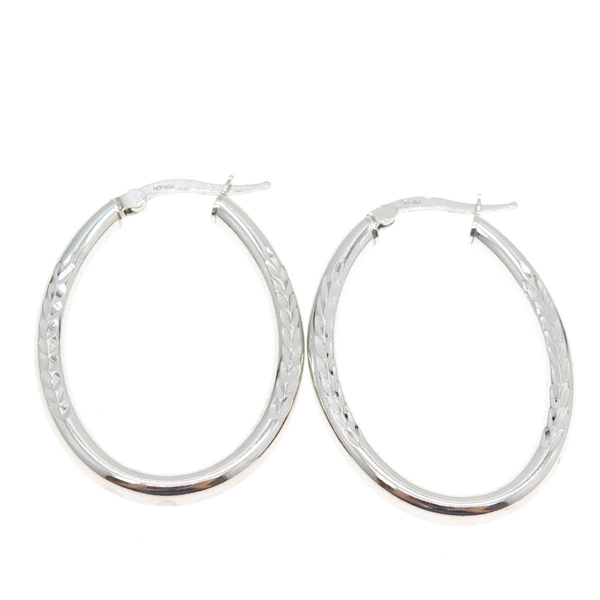 925 Sterling Silver Engraved Hinged Hoop Earrings