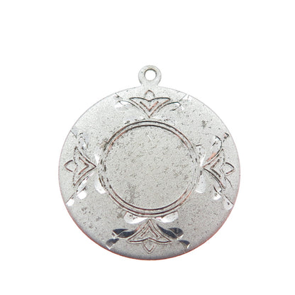 925 Sterling Silver Antique Art Deco Engraved Floral Round Pendant