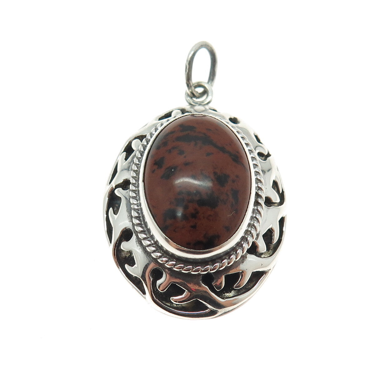 925 Sterling Silver Vintage CII Mexico Real Mahogany Obsidian Jasper Pendant
