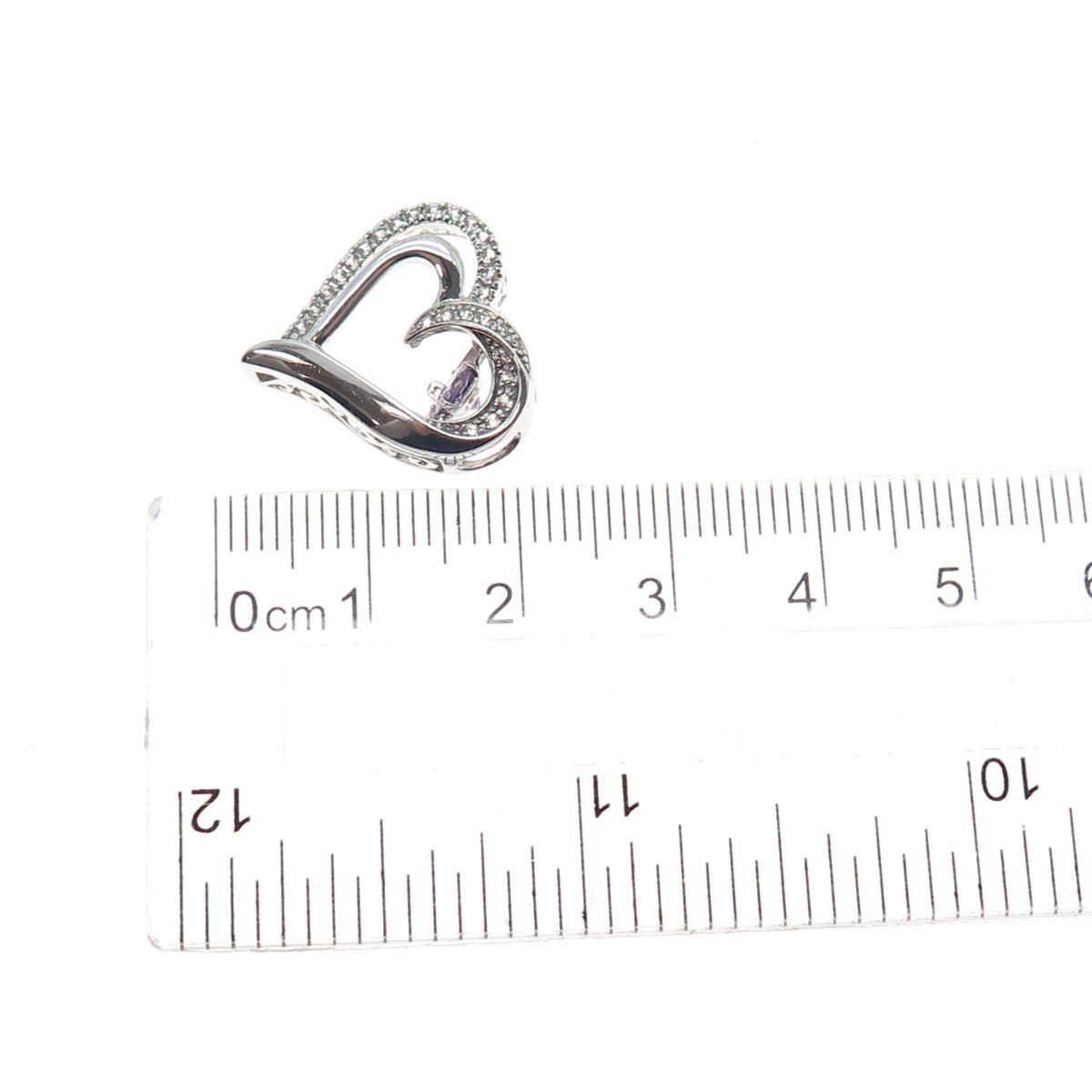 925 Sterling Silver Real Amethyst & White Topaz Heart Mini Slide Charm Pendant