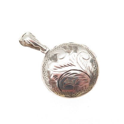 925 Sterling Silver Vintage Engraved Floral Round Locket Charm Pendant