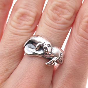Kabana 925 Sterling Silver Vintage Sea Lion Couple Oxidized Ring Size 7