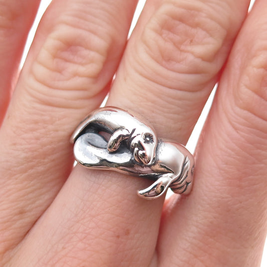Kabana 925 Sterling Silver Vintage Sea Lion Couple Oxidized Ring Size 7