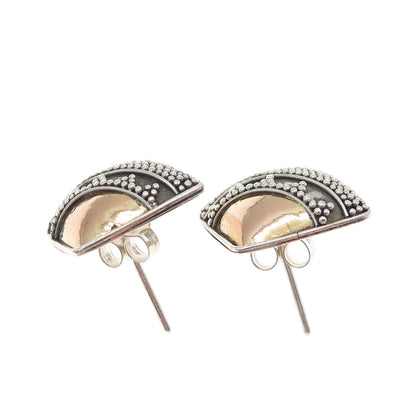 925 Sterling Silver 2-Tone Vintage Modernist Granulated Oxidized Earrings