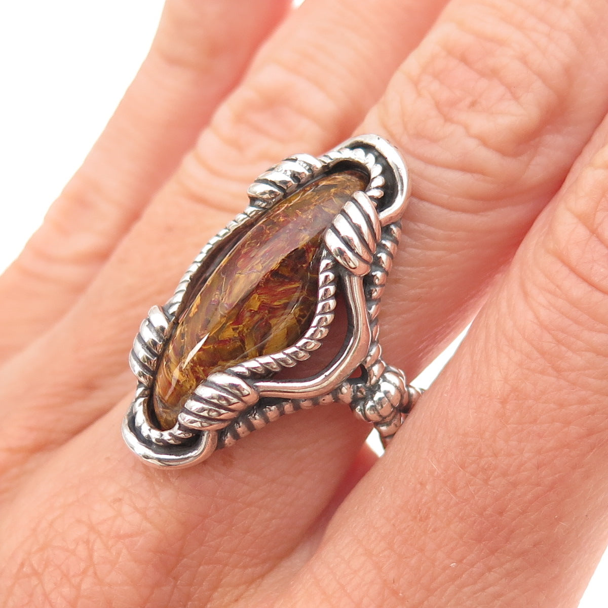 Carolyn Pollack 925 Sterling Silver Vintage Real Jasper Oxidized Ring Size 8