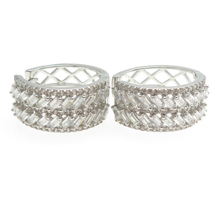 925 Sterling Silver Round & Baguette-Cut C Z Hoop Earrings