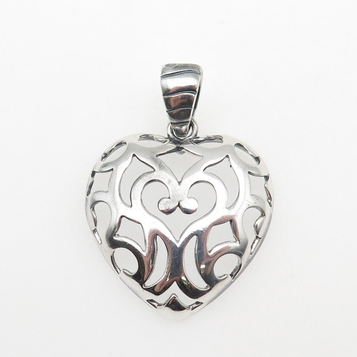MILOR 925 Sterling Silver Vintage Italy Ornate Heart Oxidized Charm Pendant
