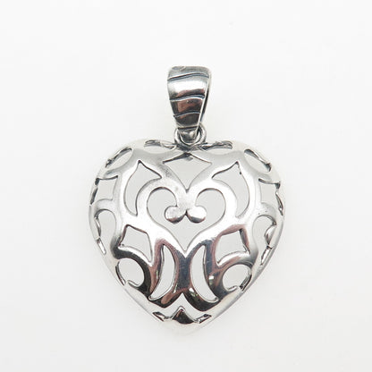 MILOR 925 Sterling Silver Vintage Italy Ornate Heart Oxidized Charm Pendant