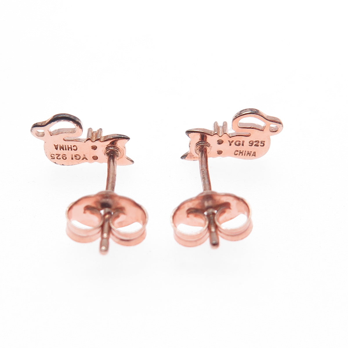 925 Sterling Silver Rose Gold Plated Round-Cut C Z Cat Stud Earrings
