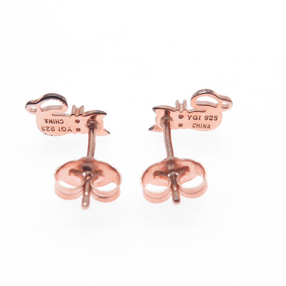 925 Sterling Silver Rose Gold Plated Round-Cut C Z Cat Stud Earrings