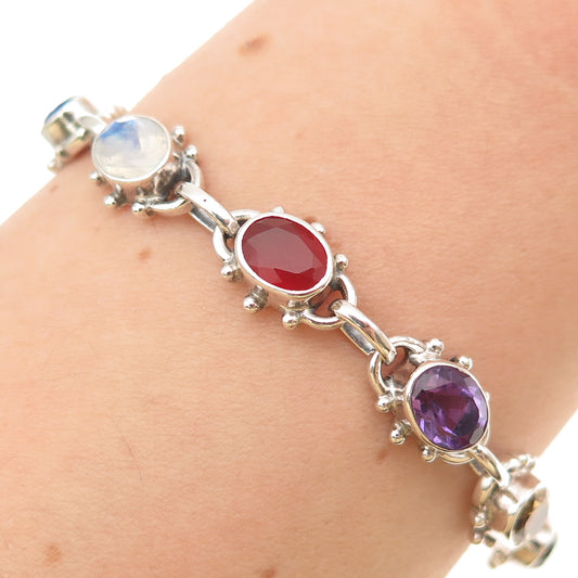 Nicky Butler 925 Sterling Silver Vintage Real Multi-Color Gem Bracelet 7"
