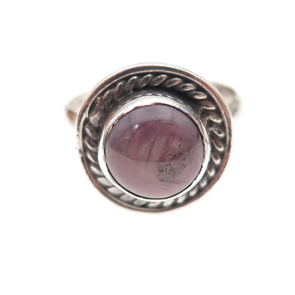 925 Sterling Silver Vintage Real Purple Sapphire Oxidized Ring Size 8
