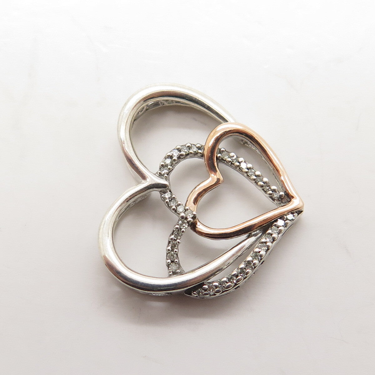 ALWAND VAHAN 14K Rose Gold & 925 Sterling Silver Diamond Heart Slide Pendant