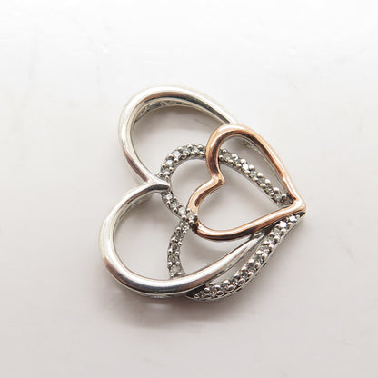 ALWAND VAHAN 14K Rose Gold & 925 Sterling Silver Diamond Heart Slide Pendant