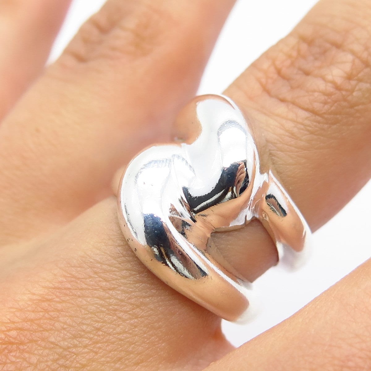 925 Sterling Silver Vintage Wide Crossover Ring Size 6