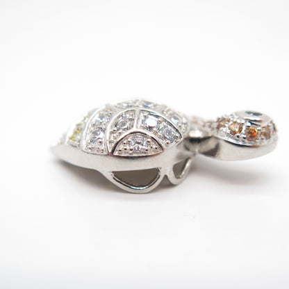 925 Sterling Silver White Citrine & Champagne-Tone C Z Tortoise Slide Pendant