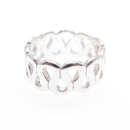 925 Sterling Silver Vintage Modernist Zig Zag Band Ring Size 7.25
