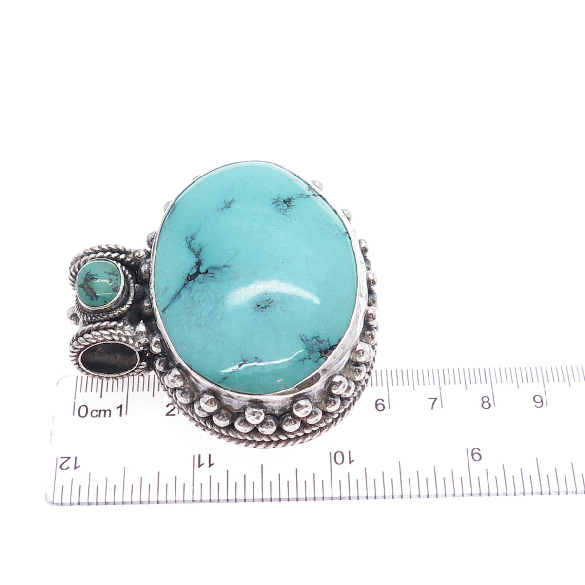 925 Sterling Silver Vintage Real Turquoise Oxidized Heavy 83.9g Slide Pendant