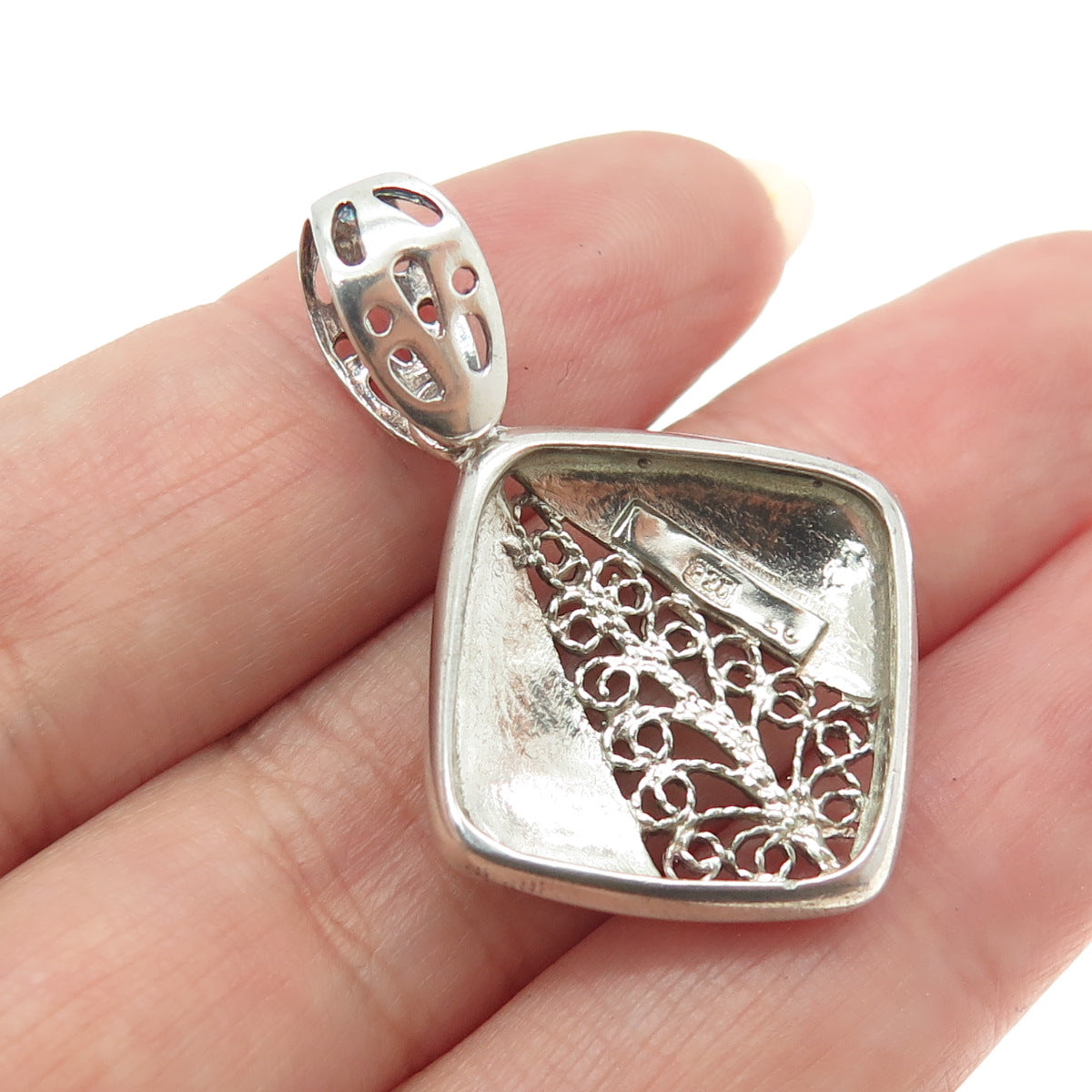 925 Sterling Silver Vintage Modernist Filigree Pendant