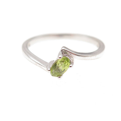 Nevada 925 Sterling Silver Vintage Real Oval-Cut Peridot Bypass Ring Size 6.5