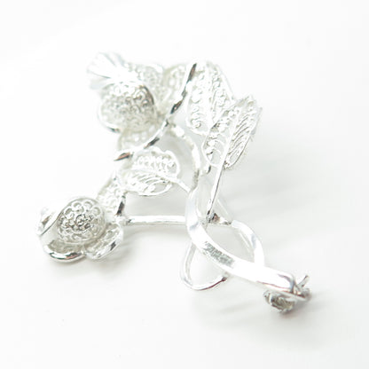 925 Sterling Silver Vintage Germany Twig Leaf Ornate Pin Brooch