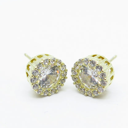 925 Sterling Silver Gold Plated C Z Round Stud Earrings