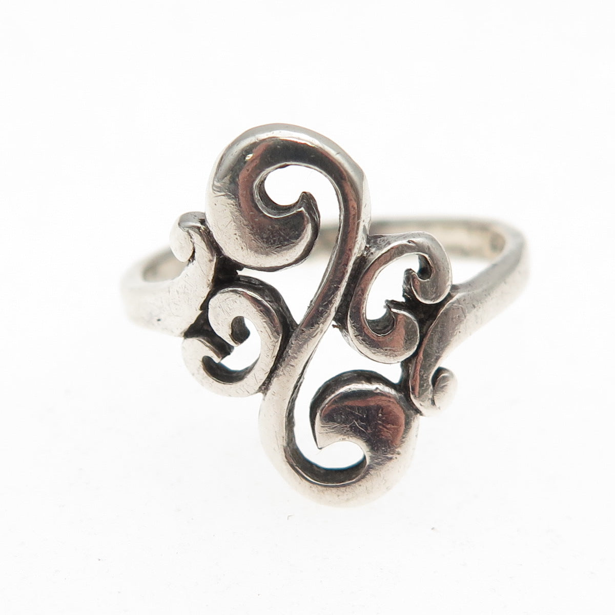 925 Sterling Silver Vintage Modernist Swirl Oxidized Ring Size 6