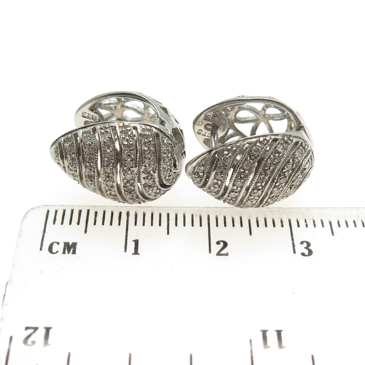 CHUCK CLEMENCY 925 Sterling Silver Real Round-Cut Diamond Egg-Shape Earrings