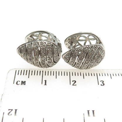 CHUCK CLEMENCY 925 Sterling Silver Real Round-Cut Diamond Egg-Shape Earrings