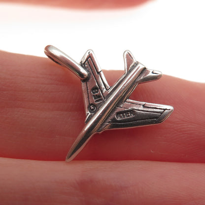 925 Sterling Silver Vintage IFS Jet Fighter Oxidized 3D Mini Charm Pendant