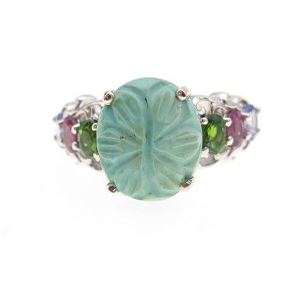 Chuck Clemency Sterling Silver Real Turquoise & Multi-Color Gem Ring Size 8.5
