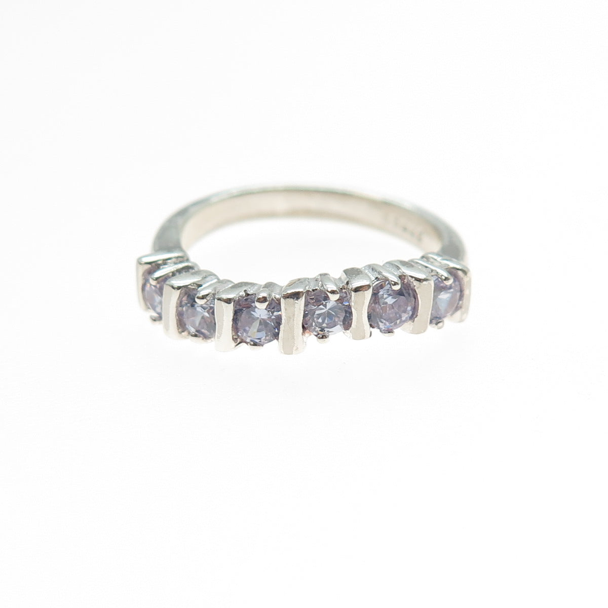 925 Sterling Silver Round-Cut C Z Wavy Half Eternity Band Ring Size 6