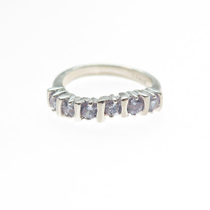 925 Sterling Silver Round-Cut C Z Wavy Half Eternity Band Ring Size 6