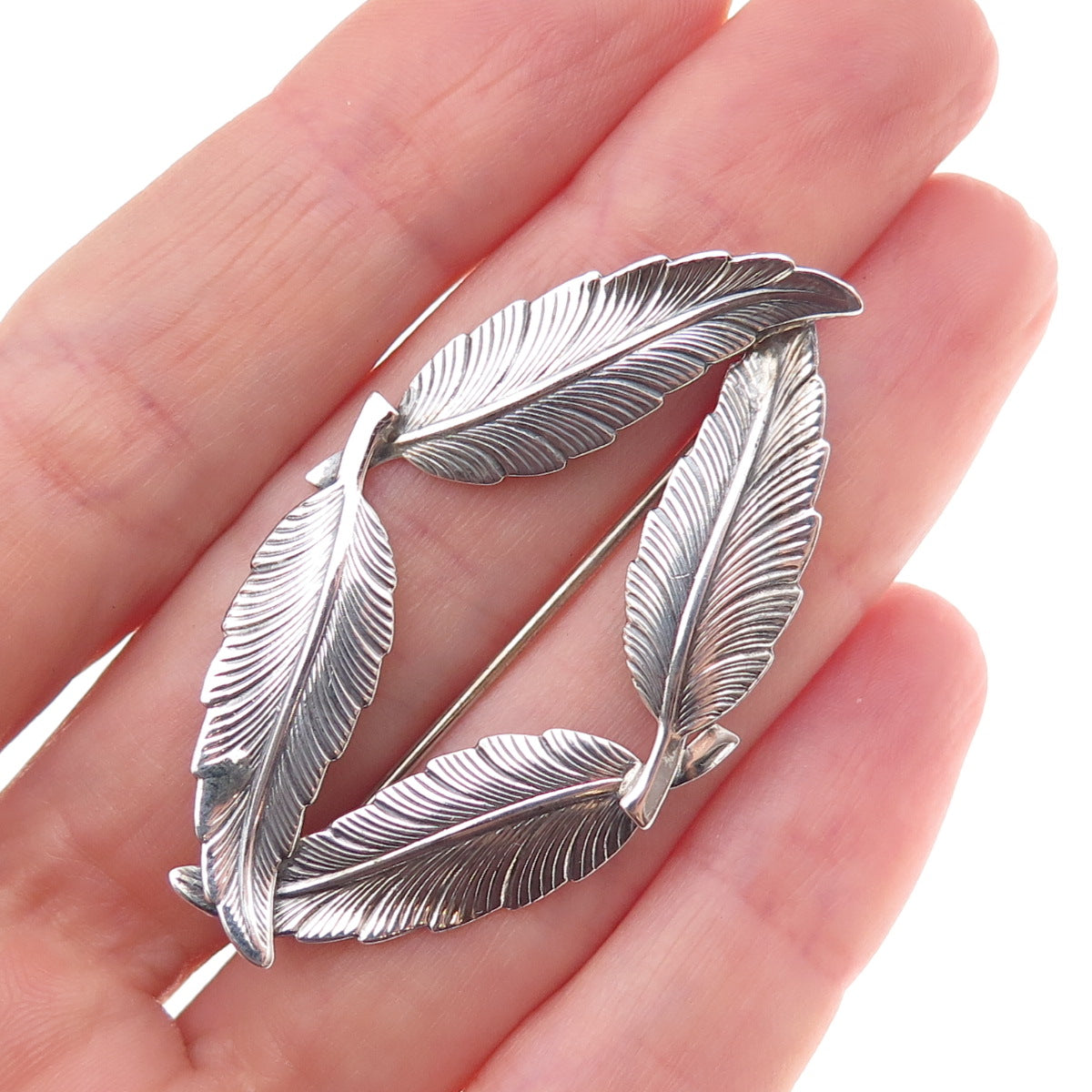 JewelArt 925 Sterling Silver Vintage Feather Oxidized Pin Brooch