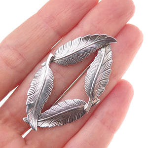 JewelArt 925 Sterling Silver Vintage Feather Oxidized Pin Brooch