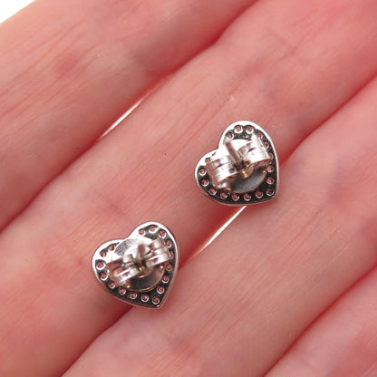 925 Sterling Silver Round-Cut C Z Heart Stud Earrings
