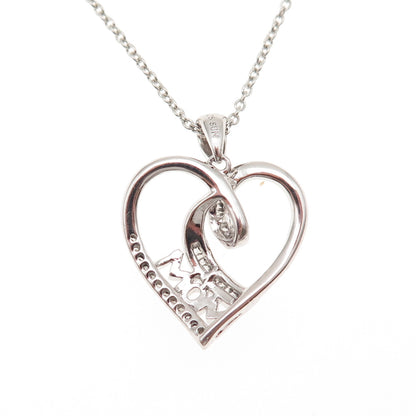 Sun 925 Sterling Silver Real Diamond Mom Heart Cable Chain Necklace 18"