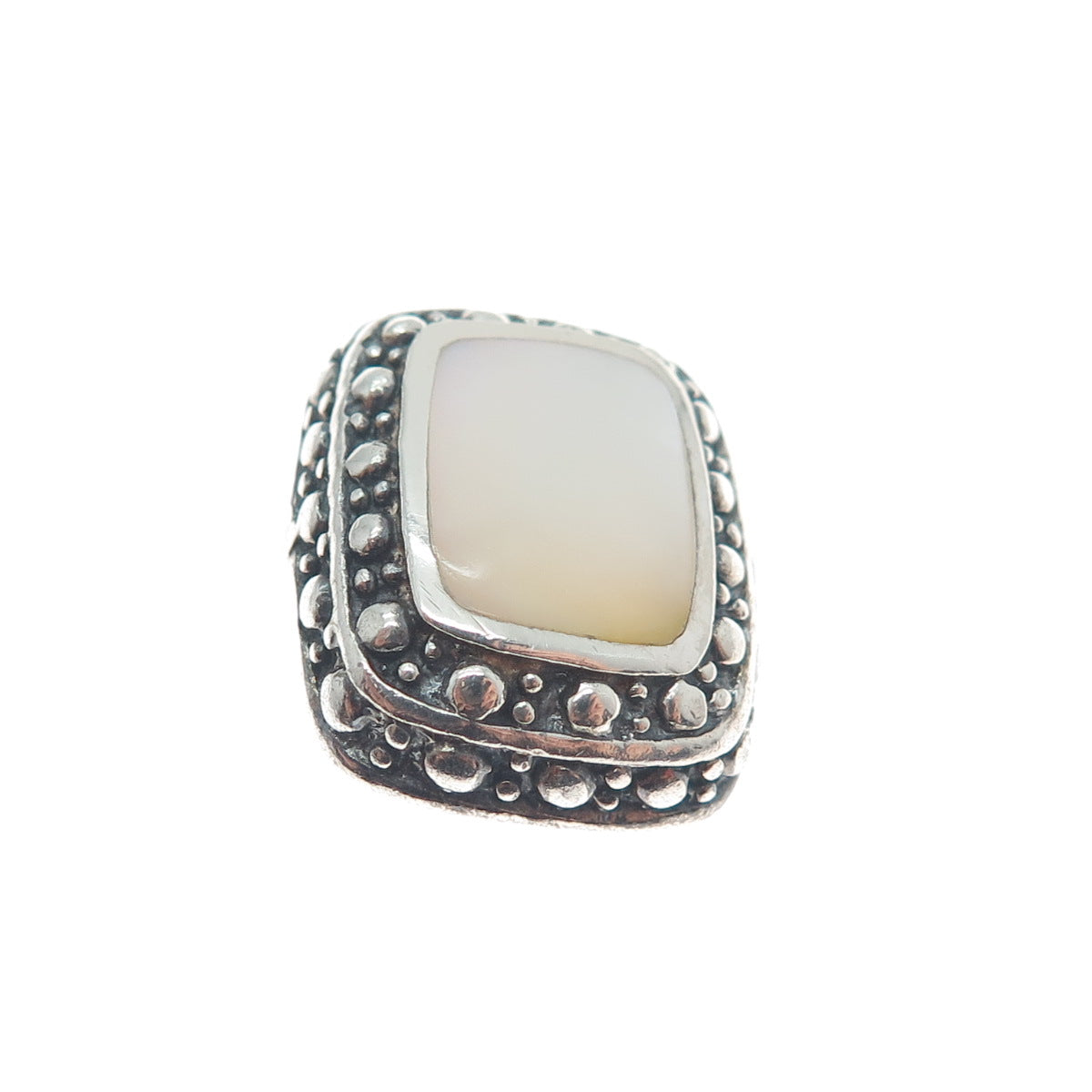 925 Sterling Silver Vintage Real MOP Granulated Oxidized Mini Charm Pendant