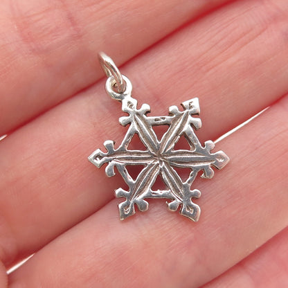 925 Sterling Silver Vintage Snowflake Oxidized Mini Charm Pendant