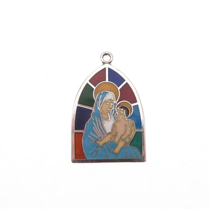 Griffith & Sons 925 Sterling Silver Vintage Enamel St. Mary Jesus Charm Pendant