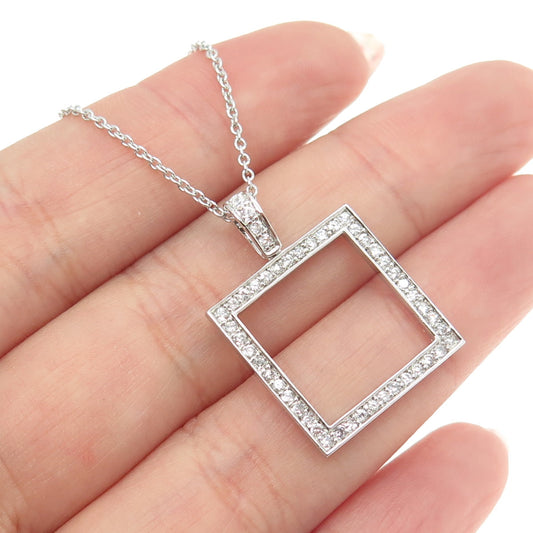 925 Sterling Silver Round-Cut C Z Square Frame Cable Chain Necklace 18-20"